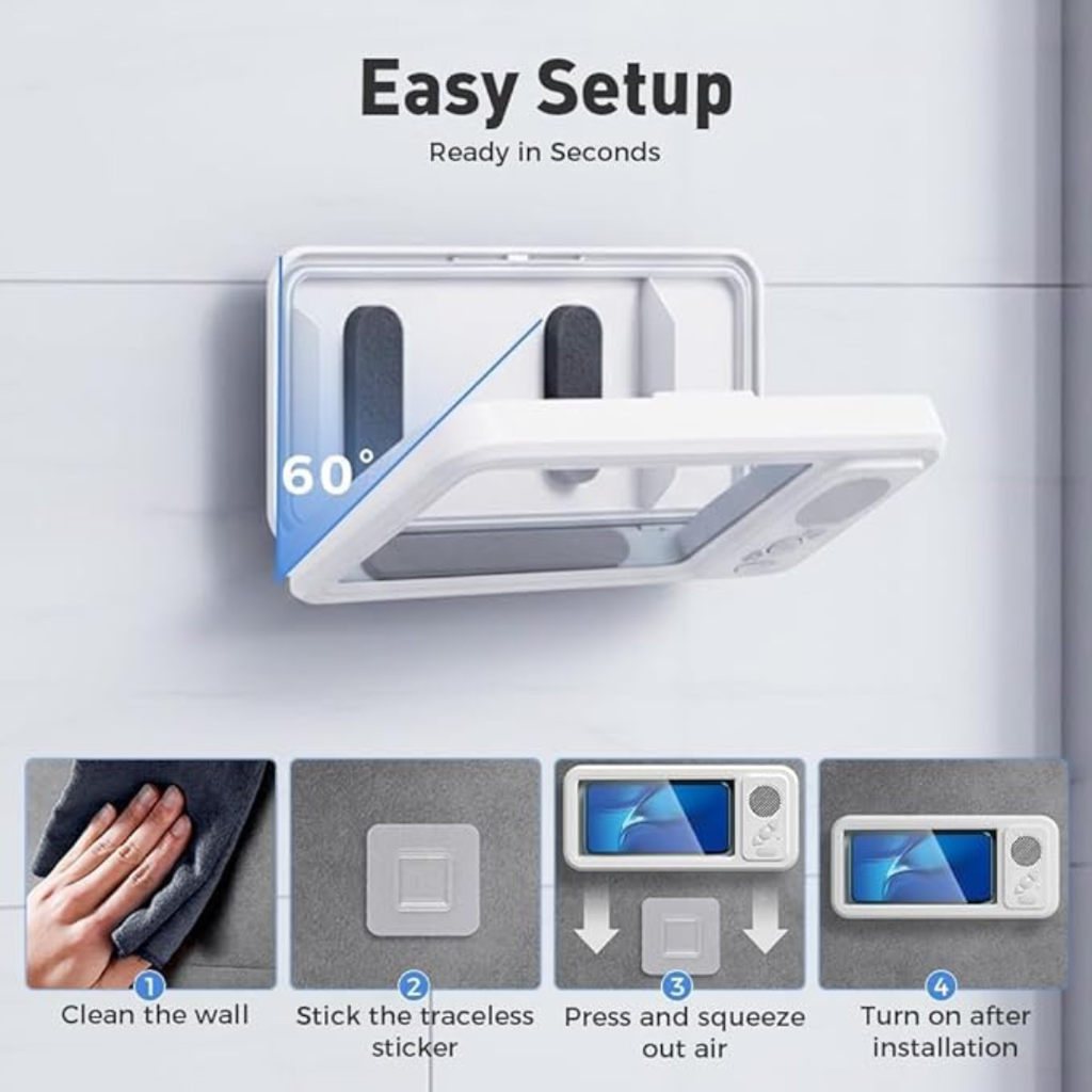 Waterproof Shower Phone Holder with Bluetooth Speaker