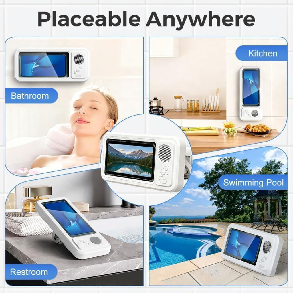 Waterproof Shower Phone Holder with Bluetooth Speaker